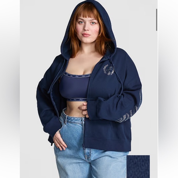 PINK Victoria's Secret Sweaters - PINK Victoria’s Secret Ivy Fleece Campus Full-Zip Hoodie